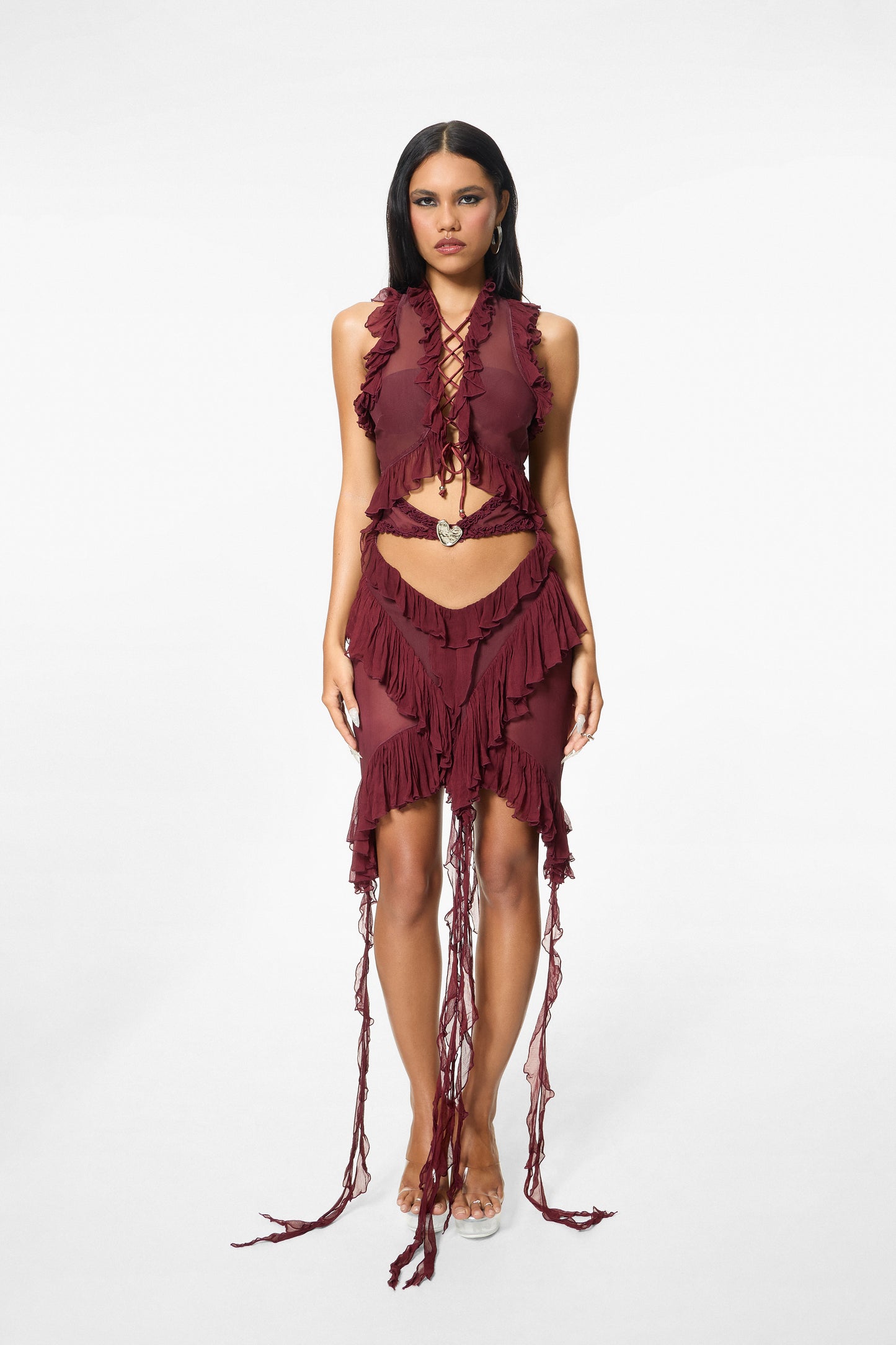 Heart Button Dress Wine Red