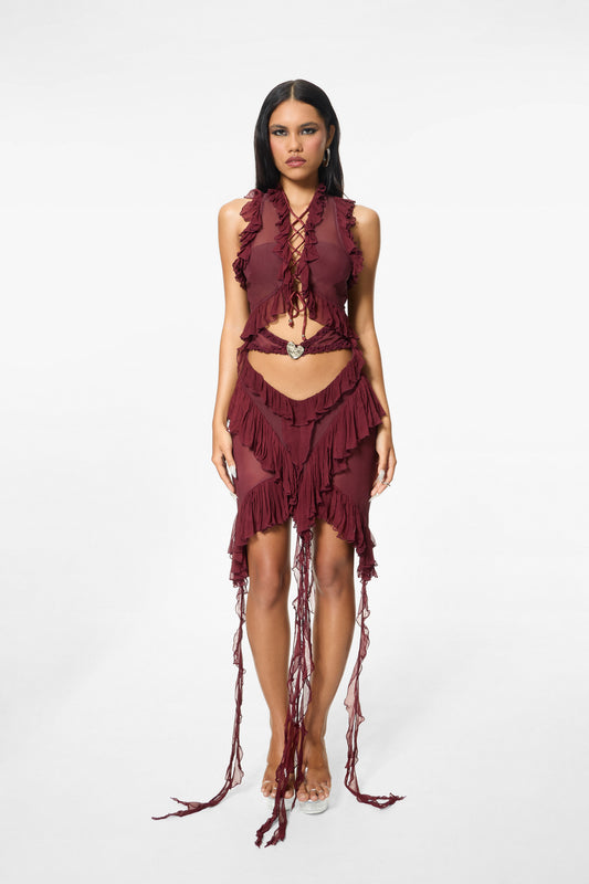 Heart Button Dress Wine Red