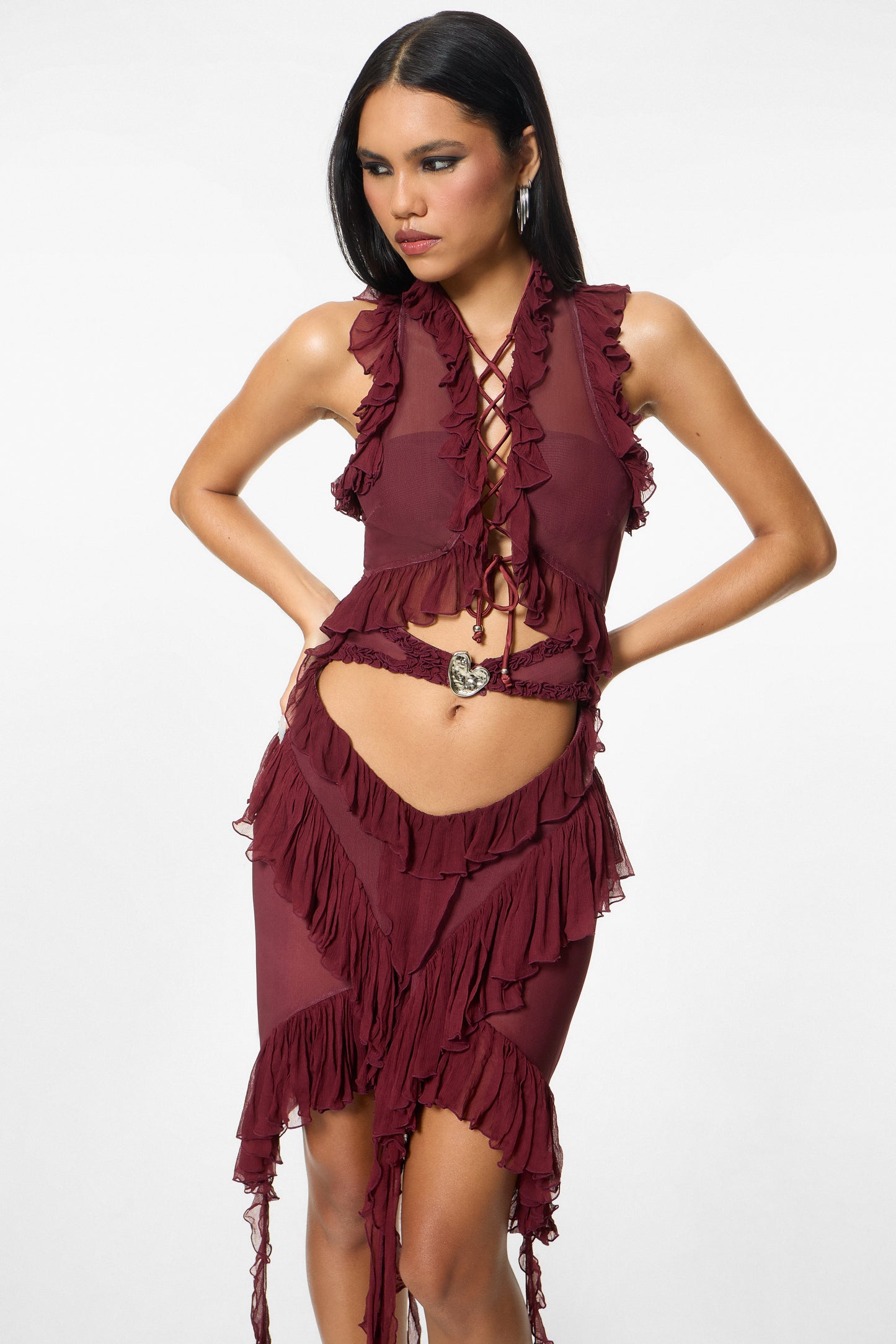 Heart Button Dress Wine Red