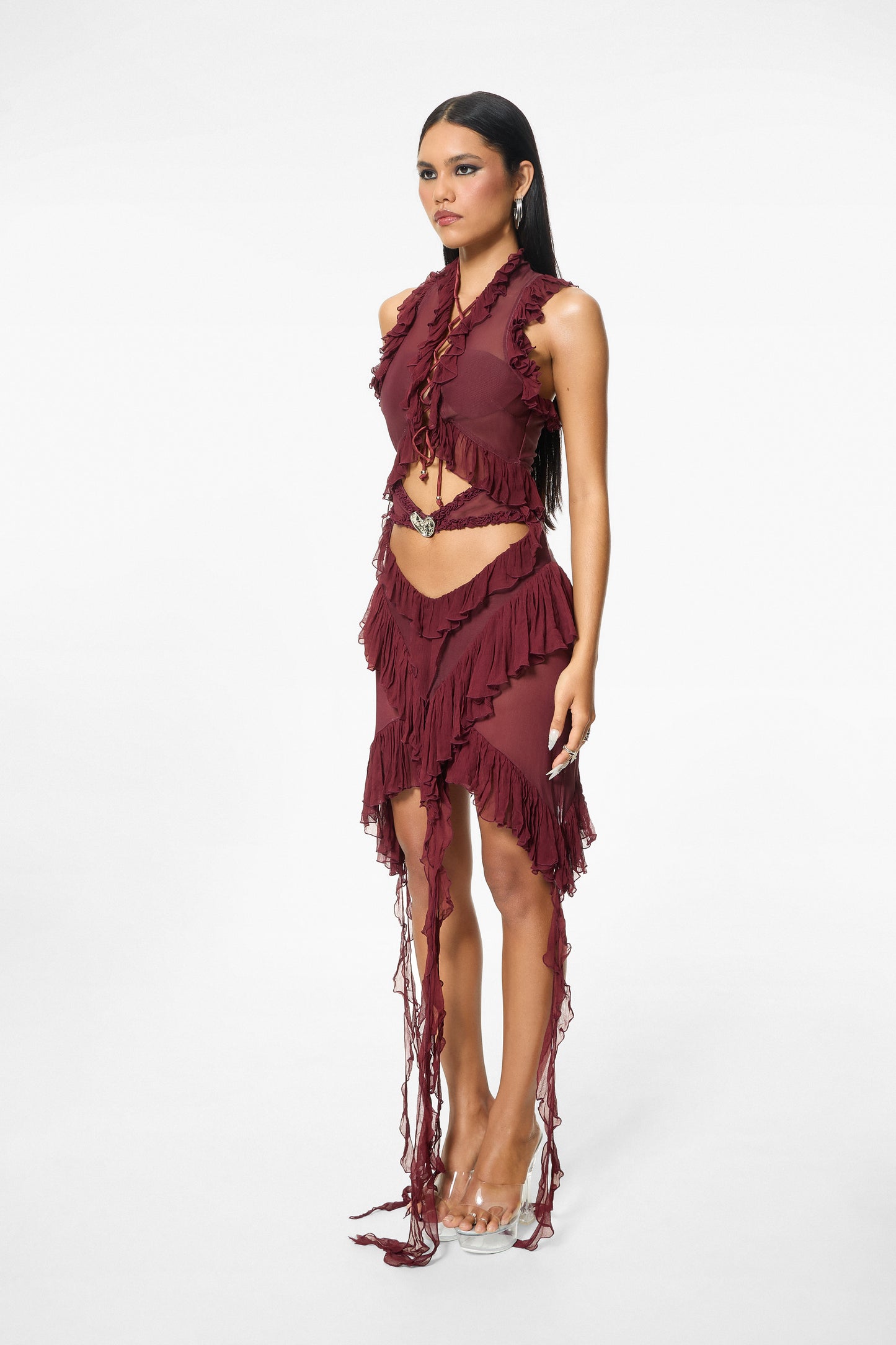 Heart Button Dress Wine Red
