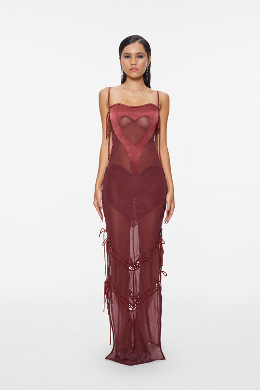Heart Lace Maxi Dress Wine Red
