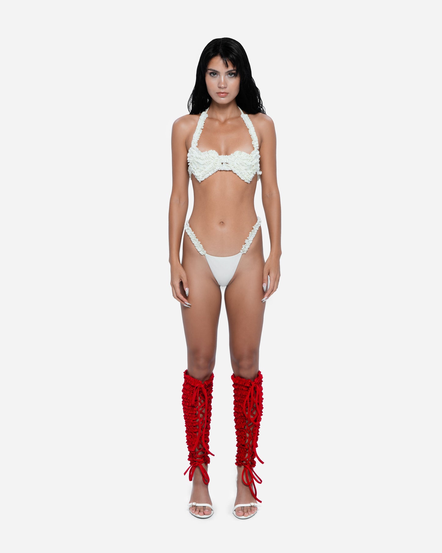 Ruffled Heart Bikini Top Ivory
