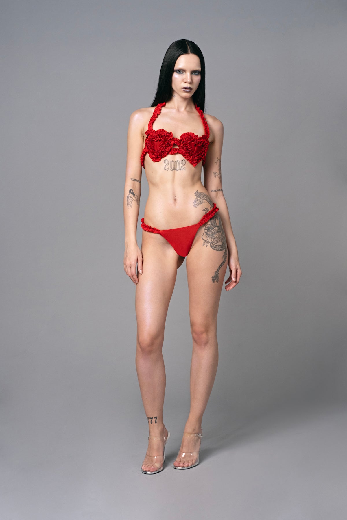 Ruffled Heart Bikini Top Red